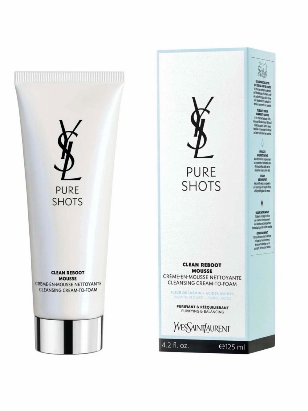 YSL Pure Shots Clean Reboot Mousse Cleansing Cream to Foam 4.2 Oz. New in Box.